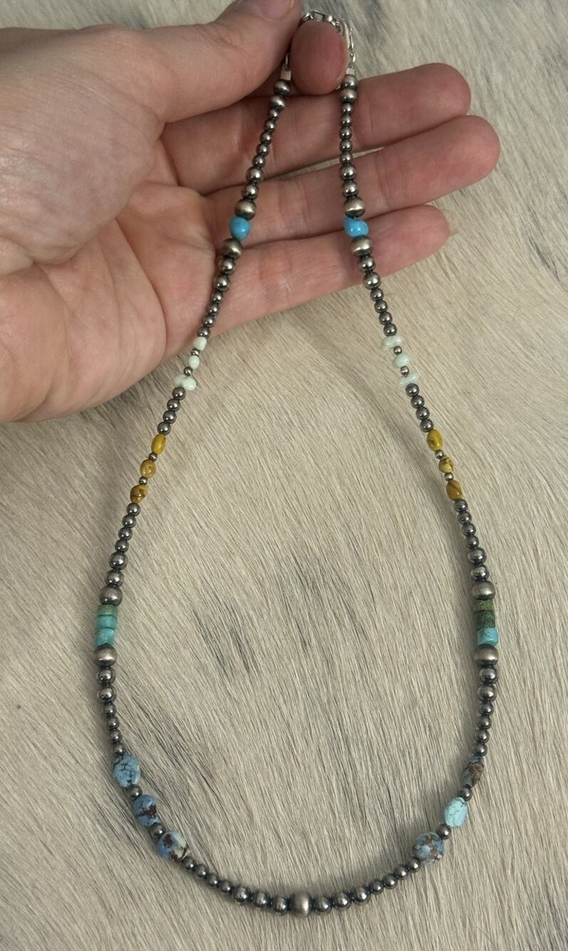 Sterling Silver Golden Hills Sonoran Gold Paloma Turquoise Navajo Pearl Necklace